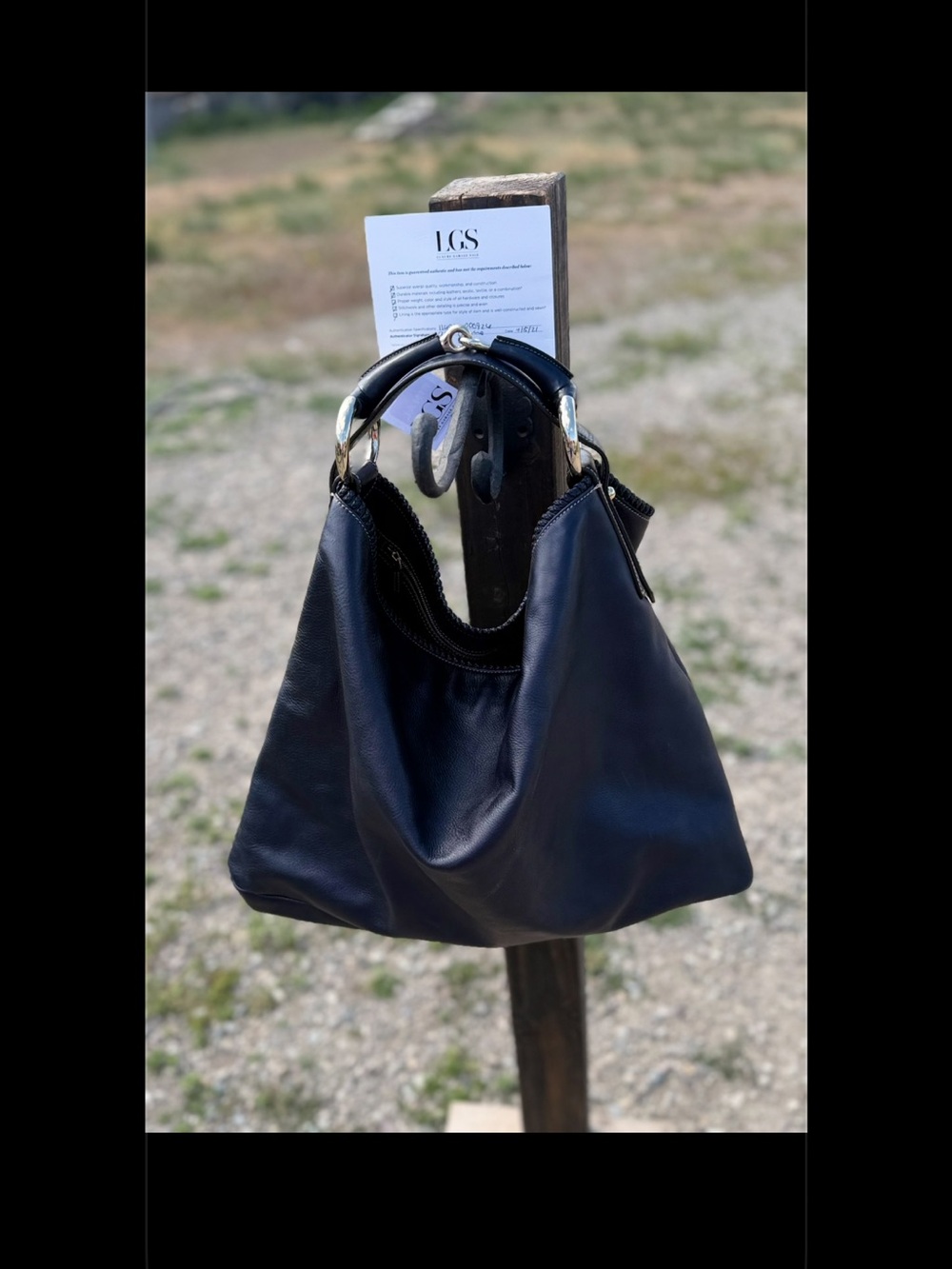 Gucci Navy Blue Horsebit Hobo Women’s Leather Hobo Bag with Gold Tone Hardware